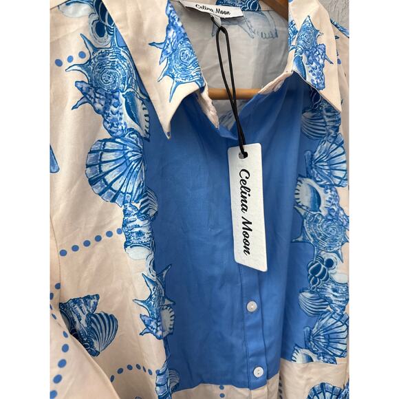 Celina Moon Long Sleeve Bell Print Midi Dress Sky Blue Size Large - Picture 13 of 13